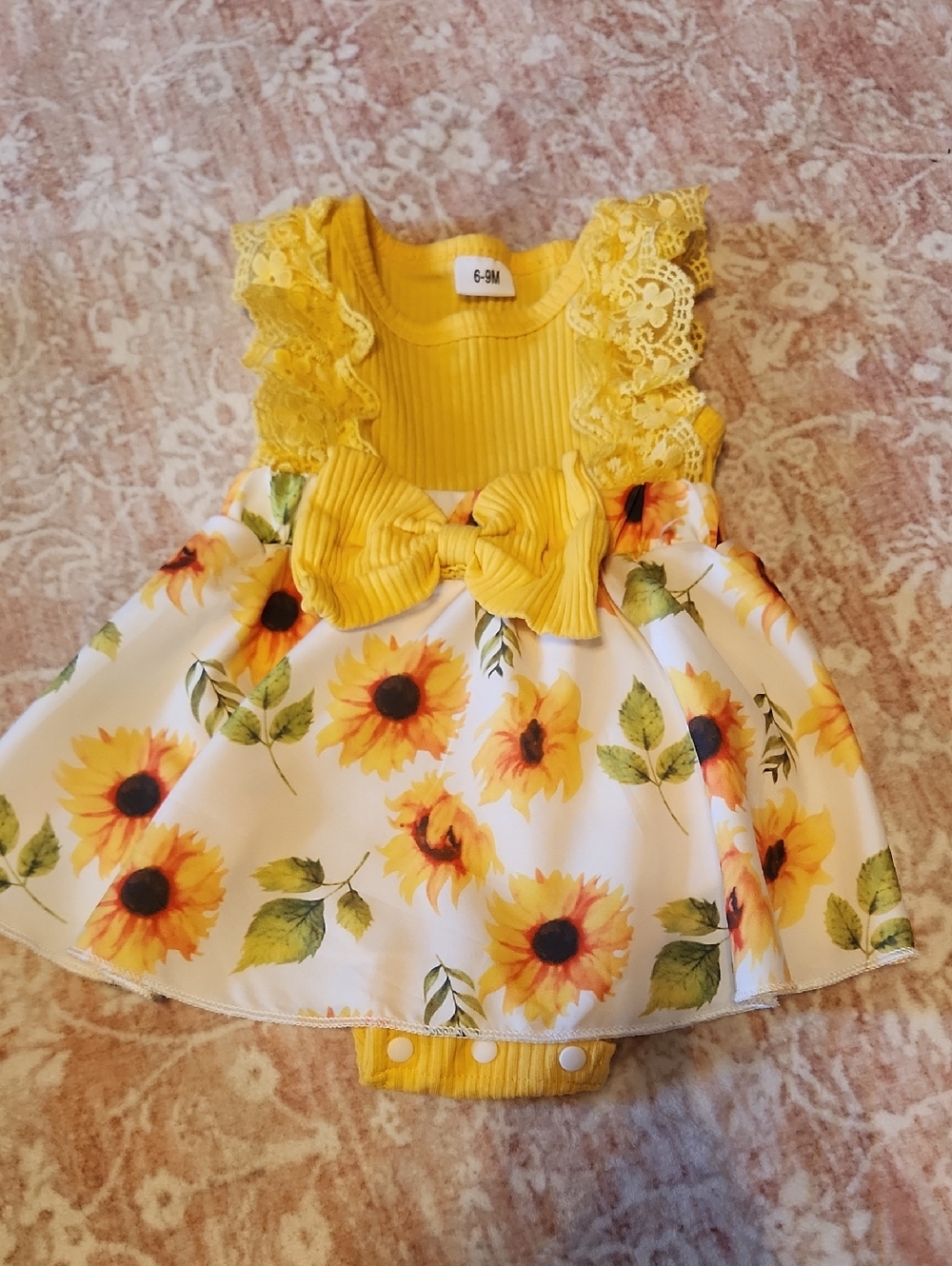 Yellow Sunflower Baby Dress with Bow